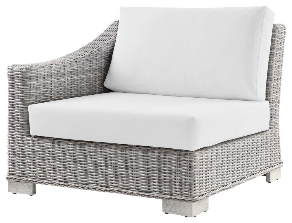 Lounge Sectional Sofa Chair Table Set, Rattan, Wicker, Gray White, Outdoor