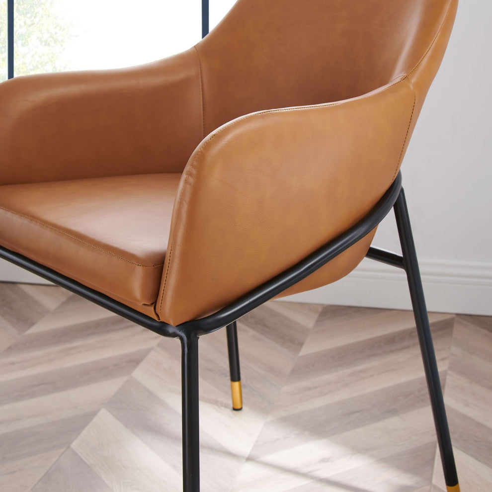 Dining Chair, Set of 2, Tan Black, Vegan Leather, Modern Bistro Hospitality