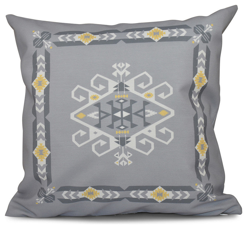 Jodhpur Border 3, Geometric Outdoor Pillow, Gray, 20"x20"