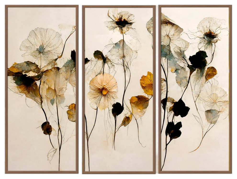 Beautiful Dry Flowers Framed 3-Piece Wall Art Set by Treechild, 20"x40", Framed