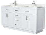 Beckett TK 66" Double Vanity, Cultured Top, Nickel Trim