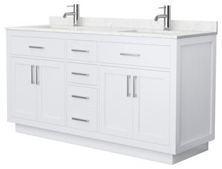 Beckett TK 66" Double Vanity, Cultured Top, Nickel Trim