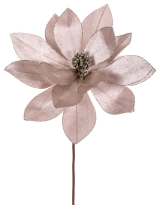 Vickerman 22" Pewter Velvet Sheen Glitter Trim Poinsettia Stem, 4 per bag.