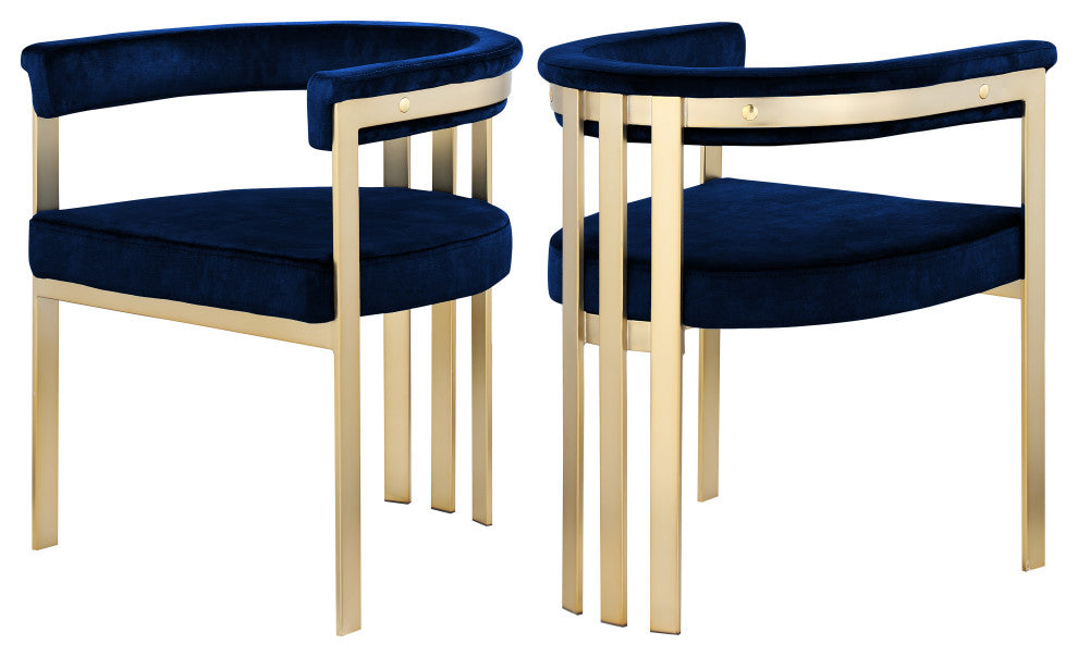 Marcello Upholstered Dining Chair, Navy, Velvet, Brushed Brass Finish
