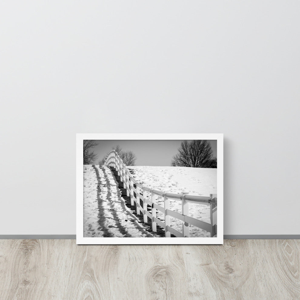 Endless Fences in Black & White Rural Landscape Framed Photo Paper Art Prints, White, 12" X 16"