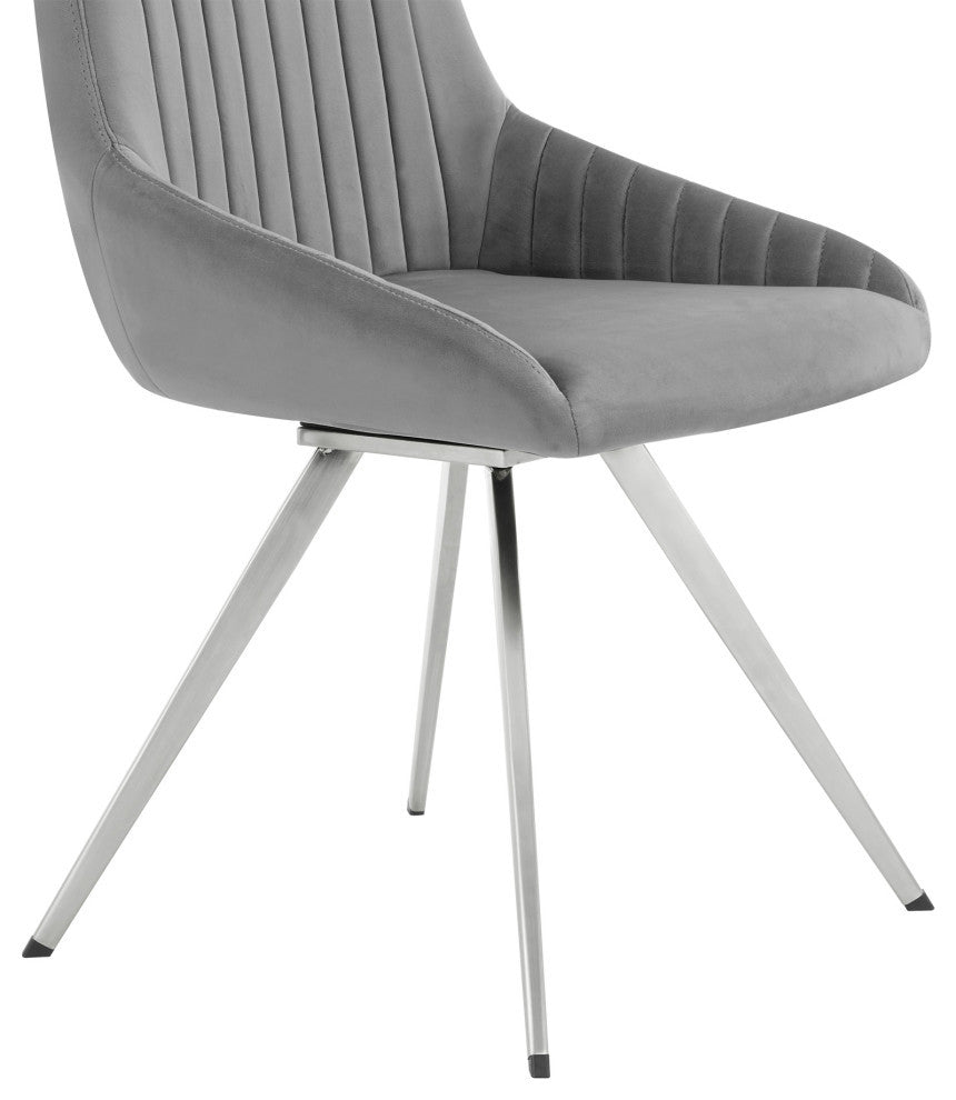 Skye Swivel Gray Velvet and Stainless Steel Dining Room Chairs, Set of 2