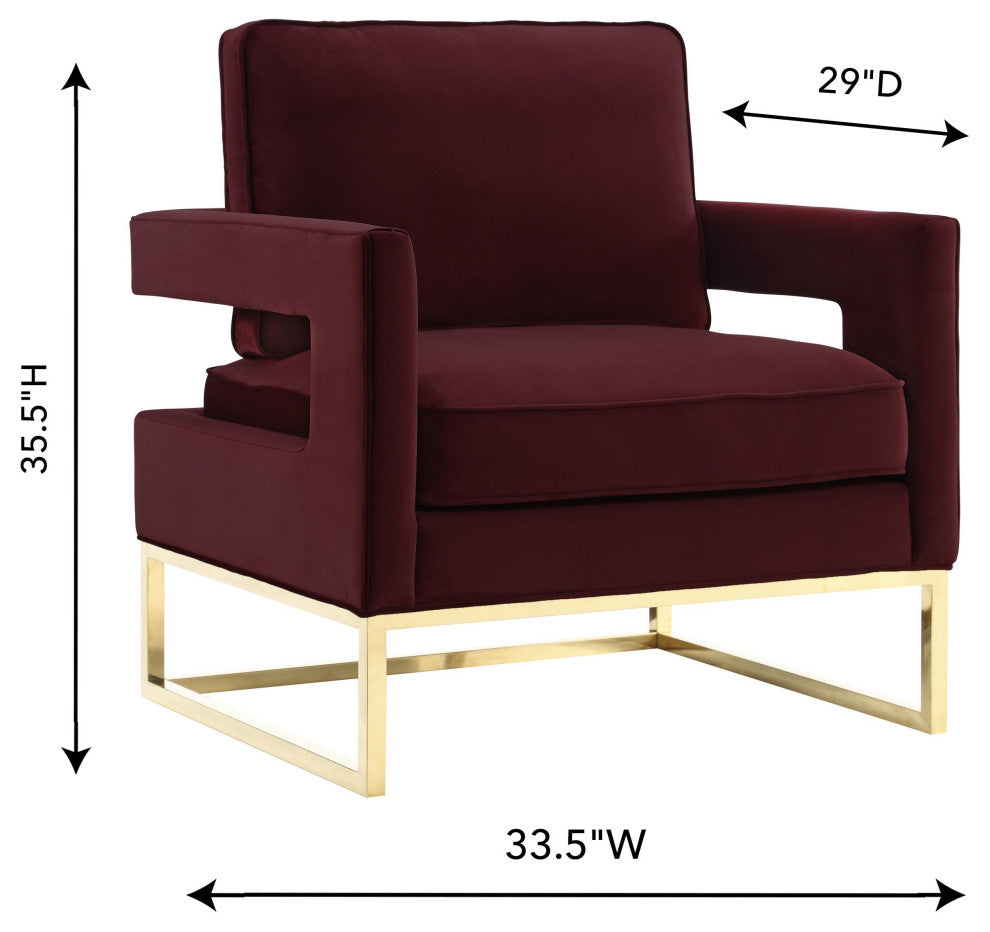 Avery Maroon Velvet Chair With Polished Gold Base