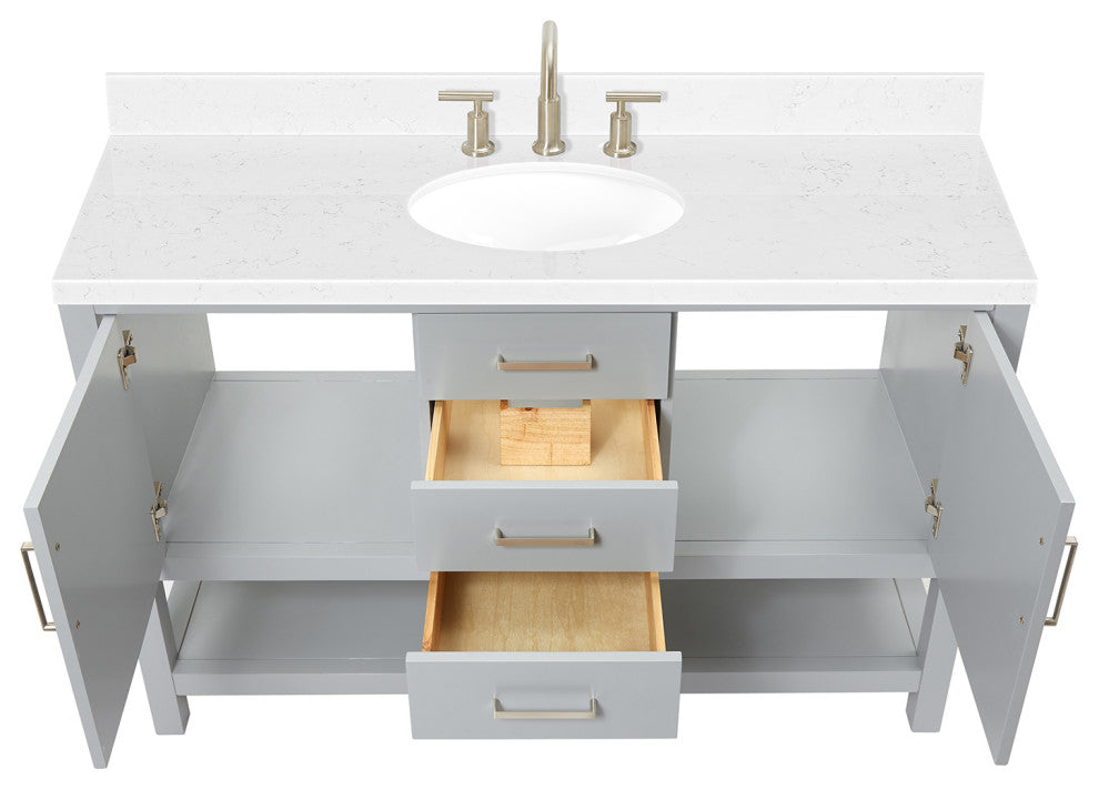 Ariel Bayhill 54" Single Oval Sink Bathroom Vanity, Carrara Quartz