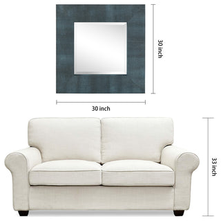 Beveled Wall Mirror, Black on Blue Metallic Shagreen Leather Framed Mirror