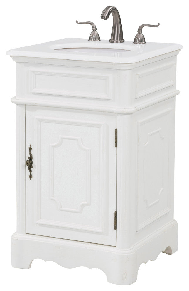 21" Single Bathroom Vanity, Antique White, Ivory White Engineered Marble Top