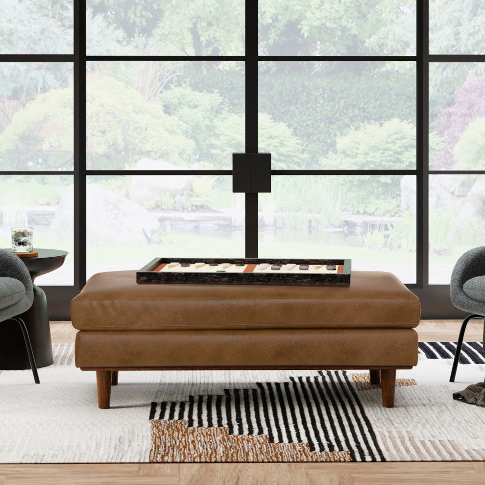 Morrison Large Rectangular Ottoman, Caramel Brown, 49"