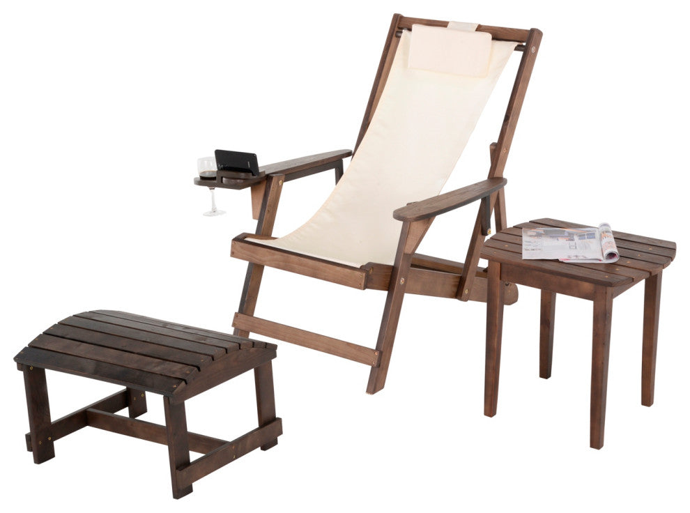 Romantic Collection Canvas Sling Chair with Cup and Wine Holder, Dark Brown Fram
