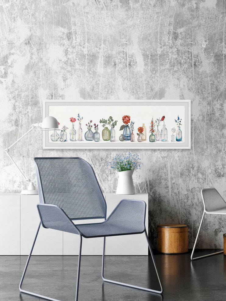 "Flowers in Bottles" Framed Painting Print, 30x10