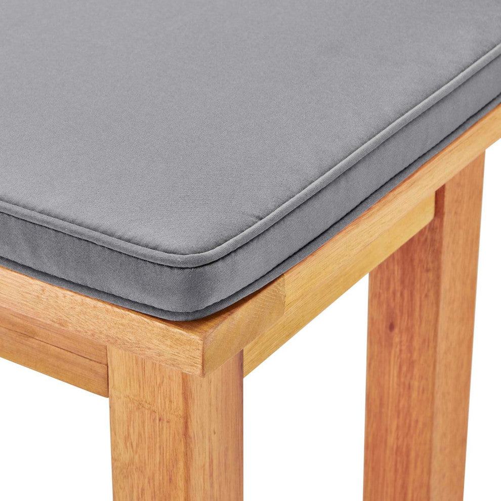 Side Dining Bench Chair and Table Set, Rectangular, Wood, Natural Gray, Outdoor