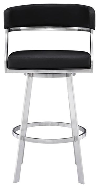 Armen Living Dione 30" Metal & Faux Leather Swivel Bar Stool in Black/Chrome