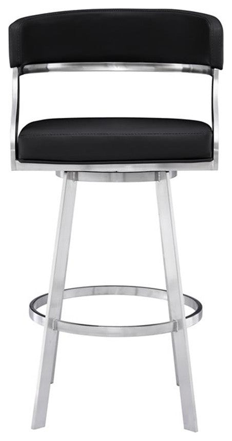 Armen Living Dione 30" Metal & Faux Leather Swivel Bar Stool in Black/Chrome