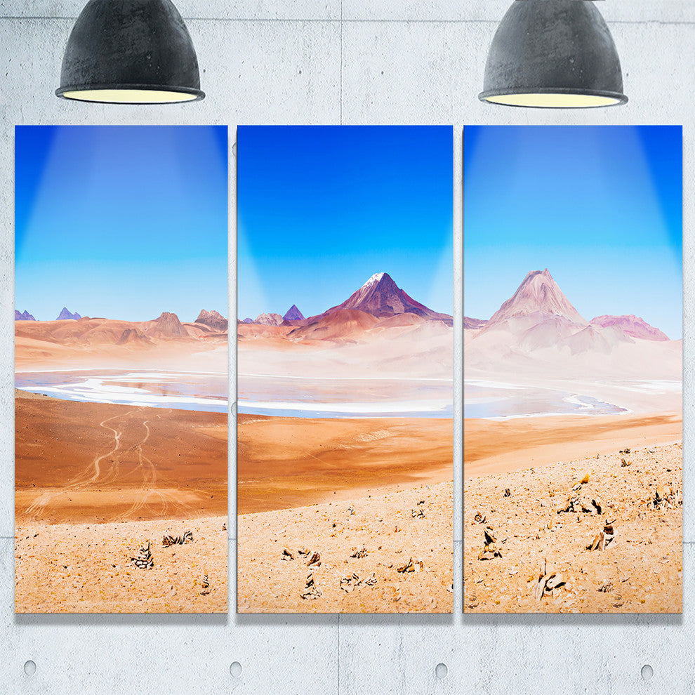 "Beauty Lake and Volcano on Altiplano" Metal Wall Art, 3 Panels, 36"x28"