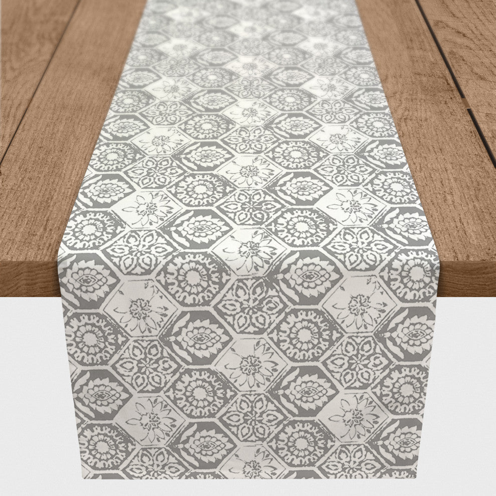 Gray Boho Tile 16x90 Cotton Twill Runner