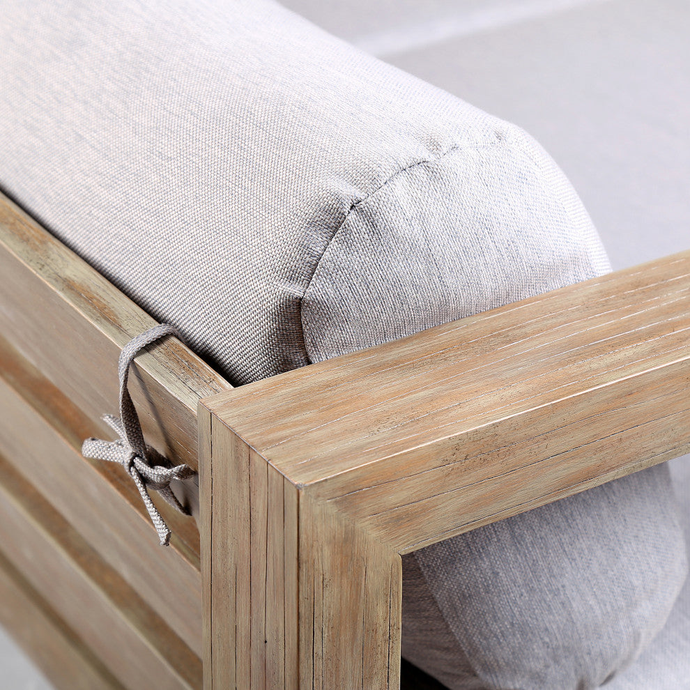 Paradise Outdoor Light Eucalyptus Wood Lounge Chair With Gray Cushions