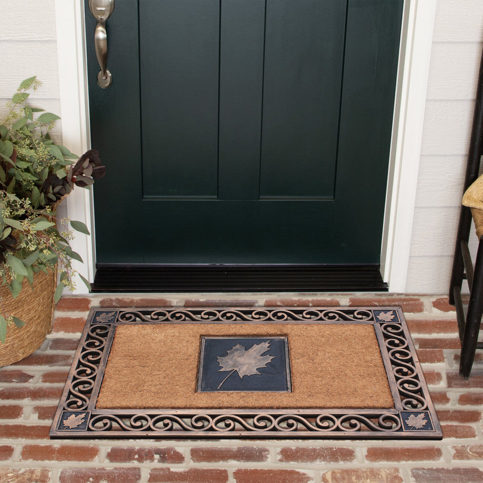 A1HC Rubber and Coir Maple Leaf, Heavy Weight Durable Doormat, 23"X38", Copper