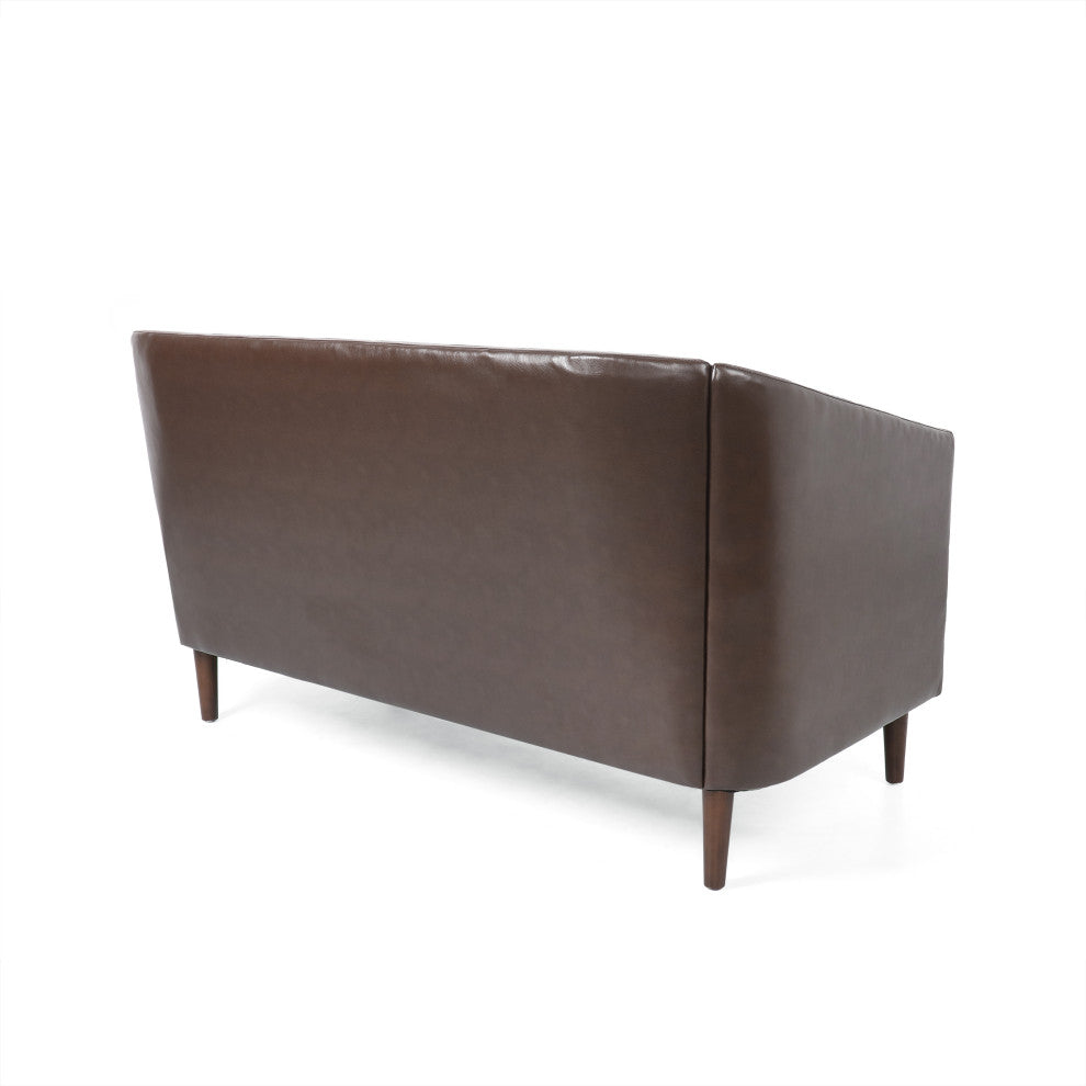 Jelm Contemporary Tufted Loveseat, Dark Brown, Pu + Birch