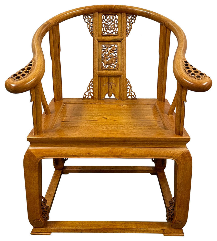 Consigned Vintage Chinese Camphor Wood Horseshoe Back Armchairs set