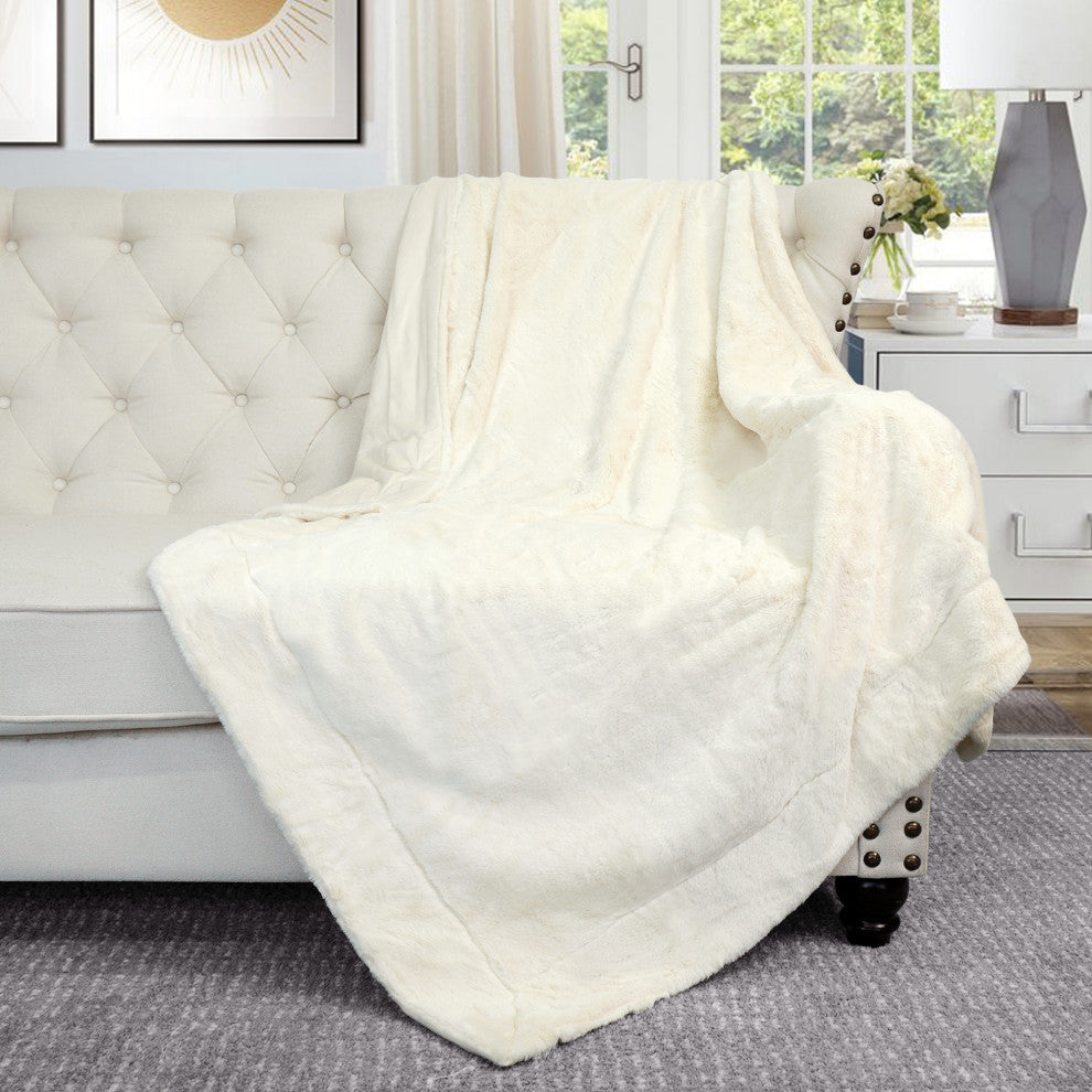 Solid Faux Fur Couch Throw Blanket, White