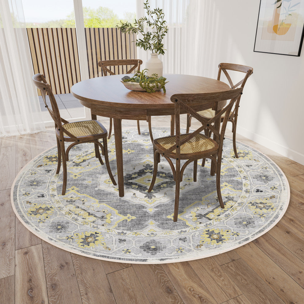 Indoor/Outdoor Marbella MB1 Grey Machine Washable 8' x 8' Round Rug