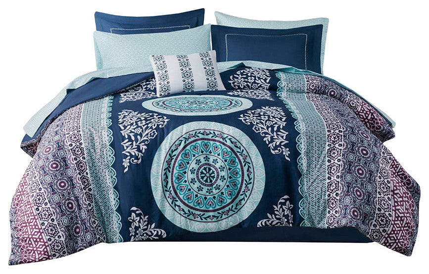 Intelligent Design Loretta Boho Comforter Set With Bed Sheets, Navy