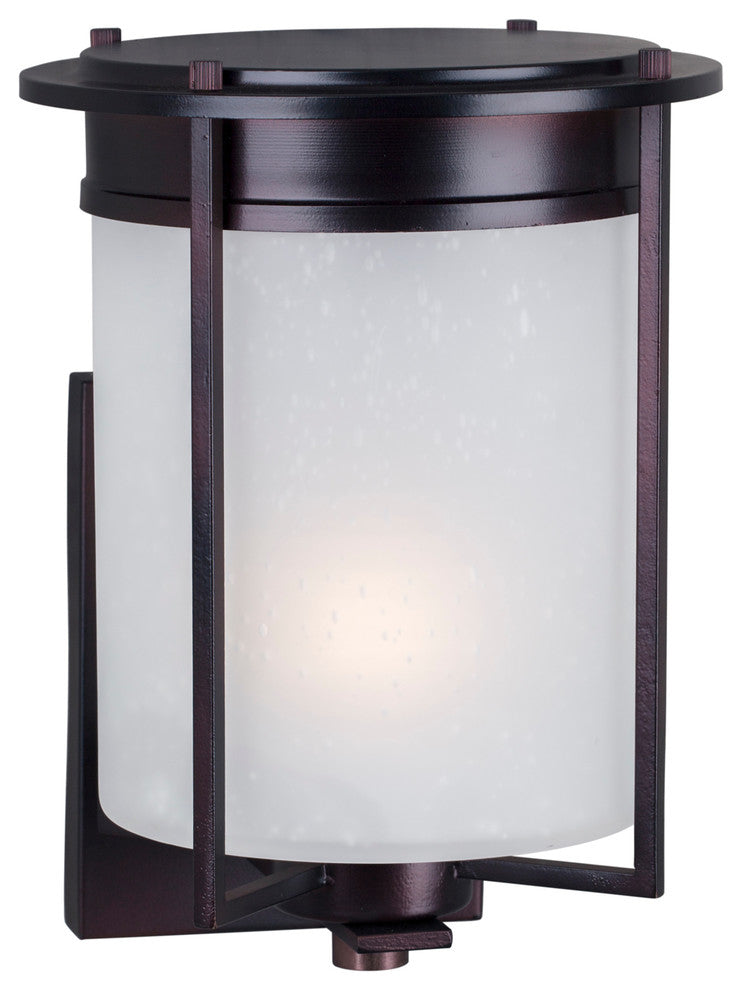1 Light Outdoor Wall Lantern, Antique Bronze, Frosted Seeded Glass