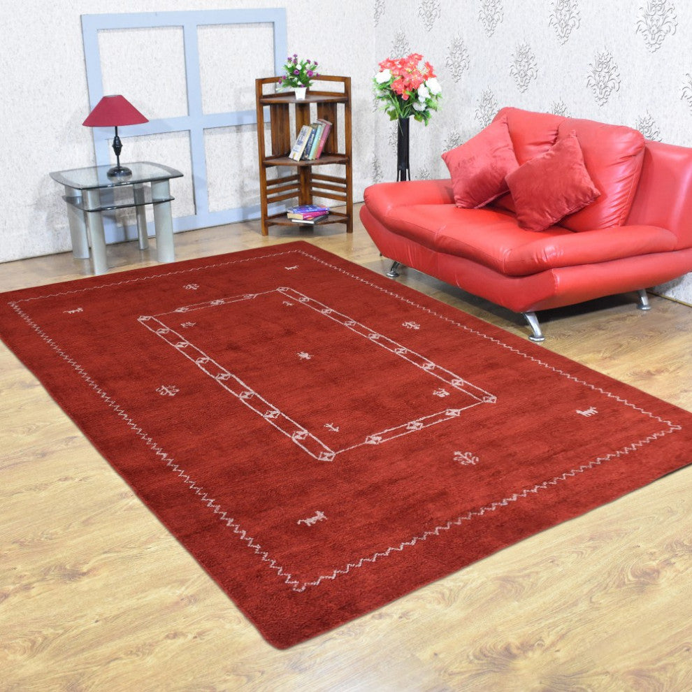 HAND KNOTTED LOOM SILK AREA RUGS-8'x11',Rectangle,Light Red Beige,Contemporary