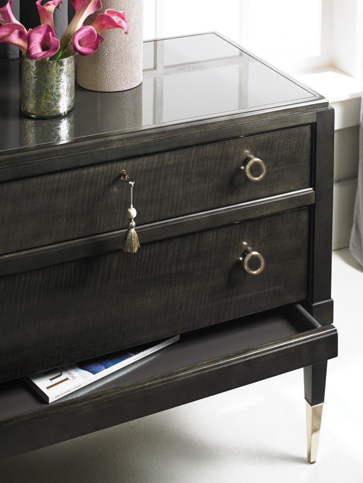 Good Evening, Charcoal 2-Drawer Nightstand With Gold Ferrules