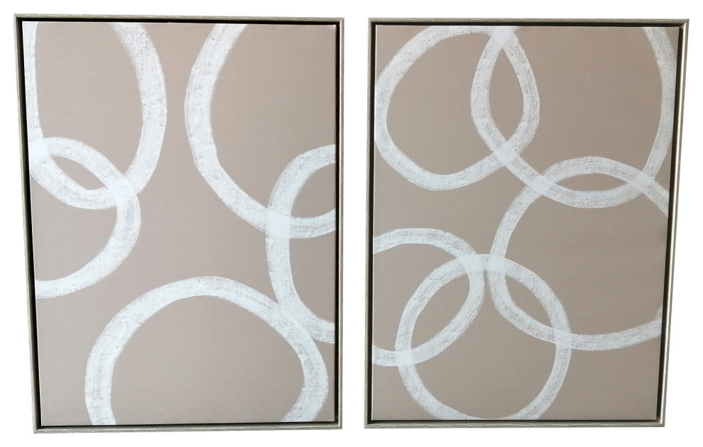 Set of Two Blush and White Abstract Circles Framed Canvas Wall Art