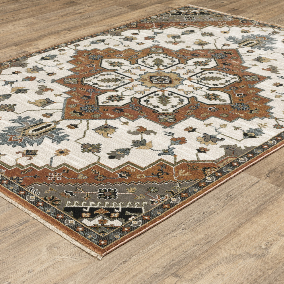 Keller Traditional Star Medallion Rust/ Ivory Area Rug, 5'3" x 7'6"