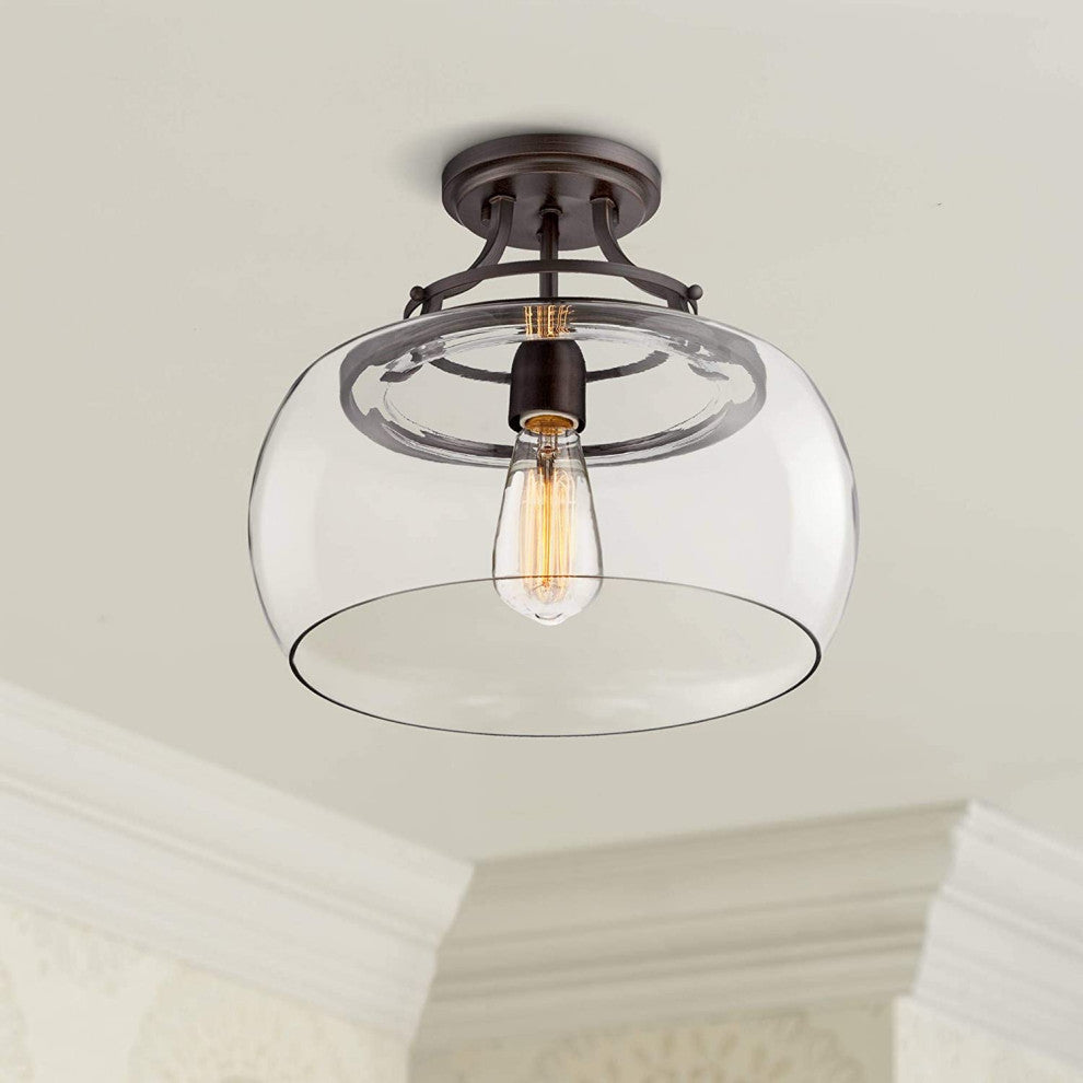 Farmhouse Rust Ceiling Light Glass Semi Flush Mount Fixture