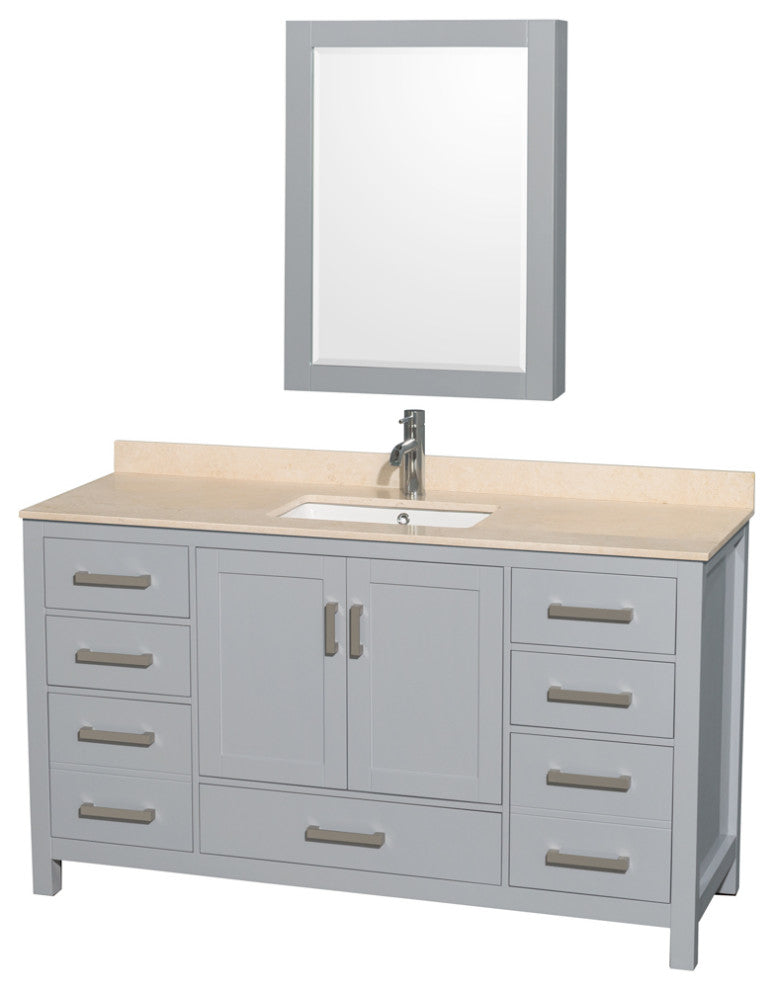 Wyndham WCS141460SGYIVUNSMED 60 inch Vanity in Gray with Ivory Marble and Square