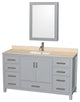 Wyndham WCS141460SGYIVUNSMED 60 inch Vanity in Gray with Ivory Marble and Square