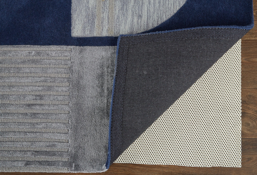 Weave & Wander Cutlor Graphic Wool Rug, Navy Blue/Silver Gray, 3ft-6in x 5ft-6in