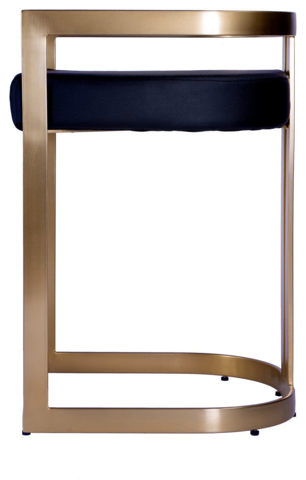 Clarence Faux Leather 23" Dining Stool, Black Leather