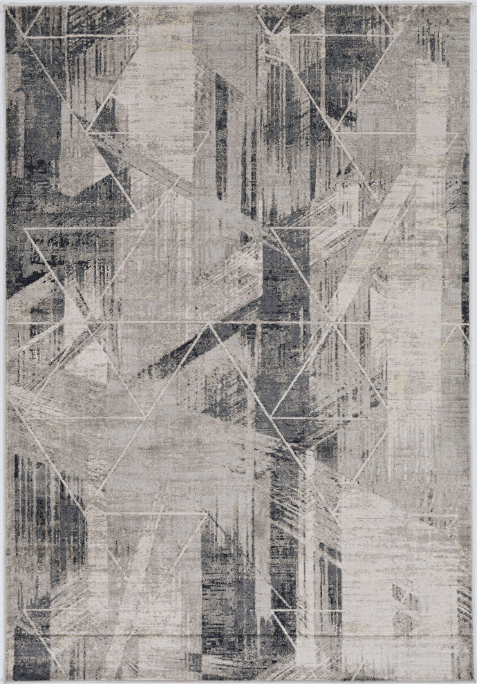 9'X13'Grey Machine Woven Abstract Geometric Indoor Area Rug