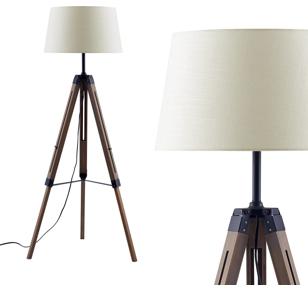 Amlight Tripod Floor Lamp With Gray Stand and Brushed Nickel Touch, White Shade
