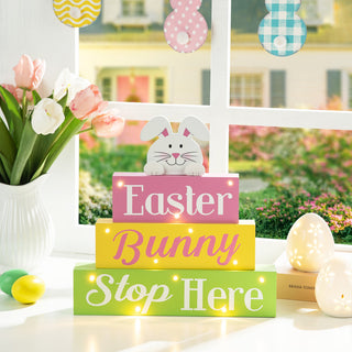 12"L Easter LED Lighted Wooden Bunny Block Word Sign