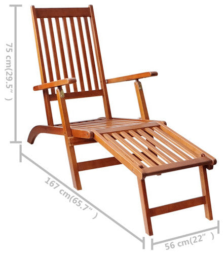 vidaXL Solid Acacia Wood Patio Deck Chair with Footrest and Cushion Garden