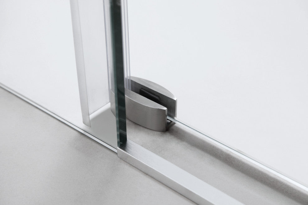 56"“60"Wx76" Frameless Sliding Shower Door With Clear Glass, Brushed Nickel