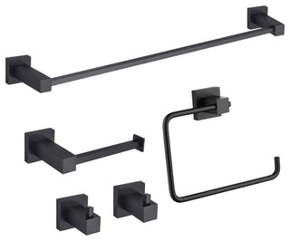 Cube 5-Piece Bathroom Hardware Set, Matte Black