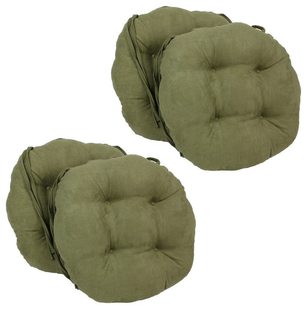 16" Solid Micro Suede Round Tufted Chair Cushions, Set of 4, Sage Green