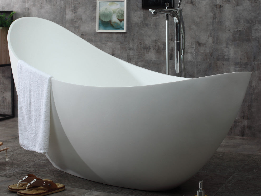 ALFI brand AB9951 73" White Solid Surface Smooth Resin Soaking Slipper tub
