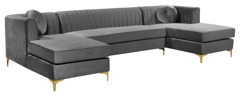 Graham Velvet 3pc. Sectional, Gray