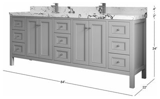 Nashville 84" Double Sink Bath Vanity, White 2" Carrara Quartz