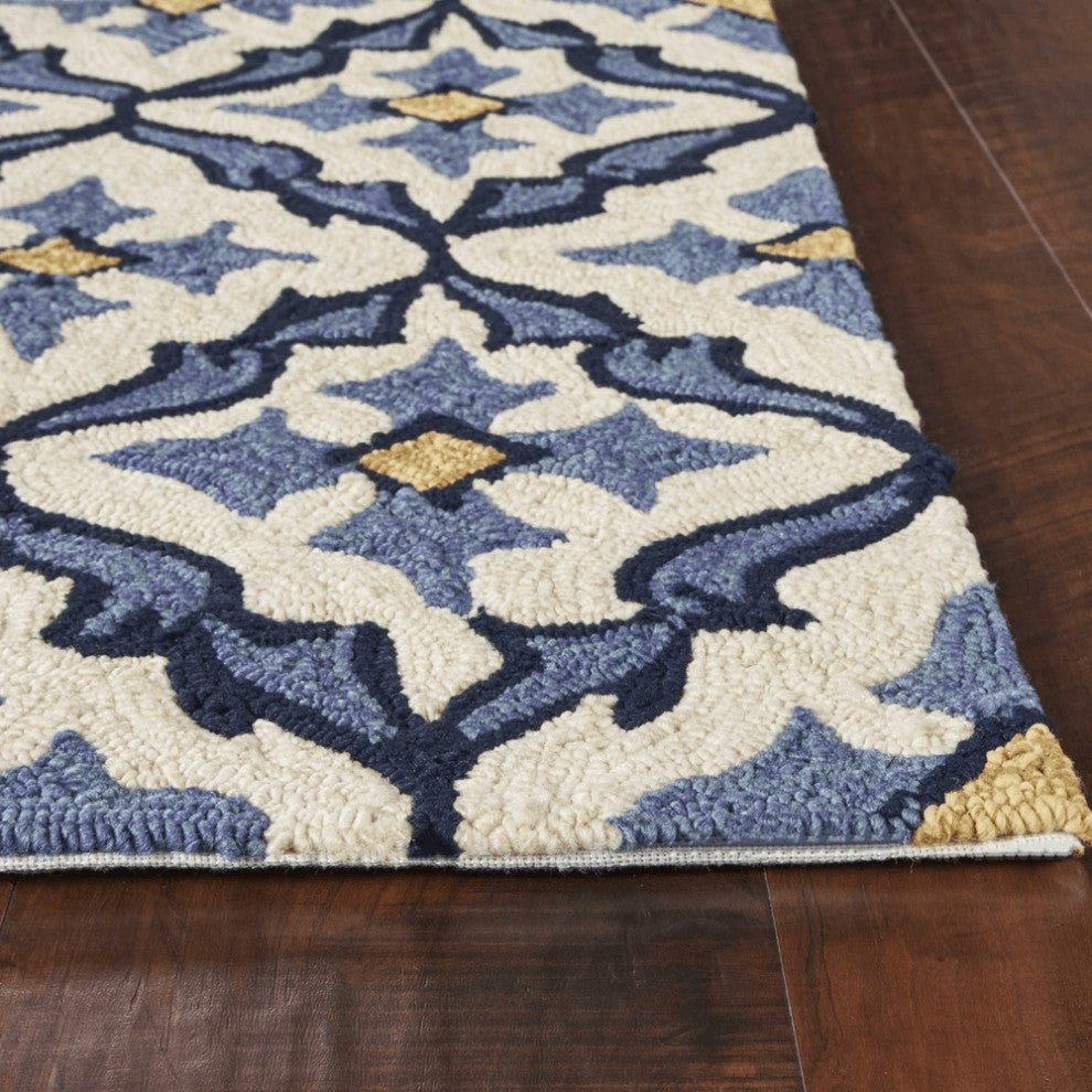 2' X 3' Ivory and Blue Moroccan Handmade Indoor Outdoor Area Rug